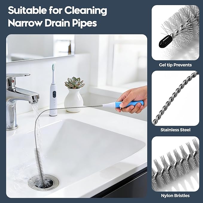 Dryer Vent Cleaner Kit 5 Pcs, Refrigerator Coil Cleaning Brush, Sewer Set Brush, Dryer Lint Cleaner Brush for Flexible Lint Remover, Kitchen Sink, Bathroom Clog, Toilet, Vent Scrubber
