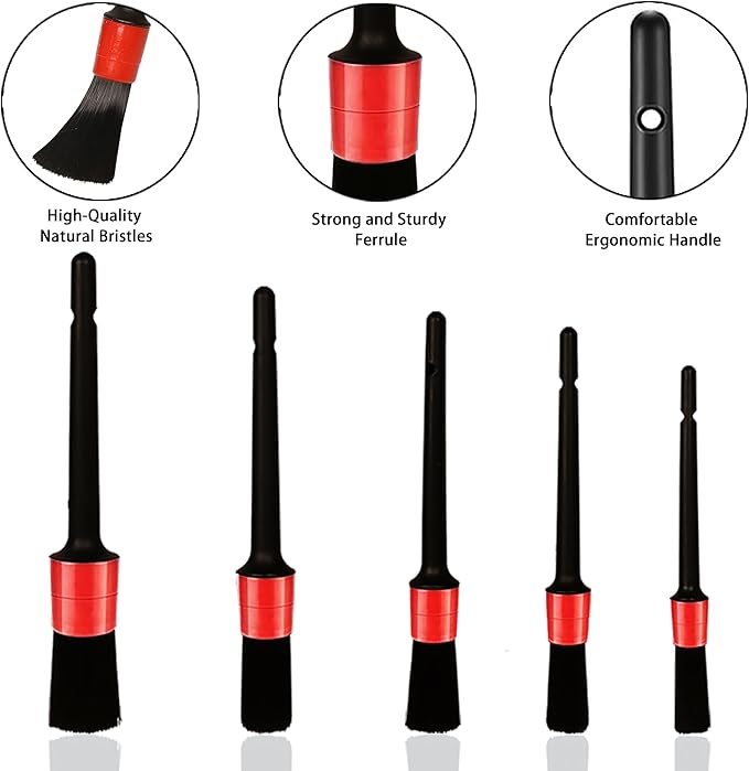 Car Detailing Brush Set, Scratch-Free Soft Bristle Brushes for Interior and Exterior Cleaning, Wheels, Air Vents, Dashboard, and Leather Surfaces, 5 Pcs