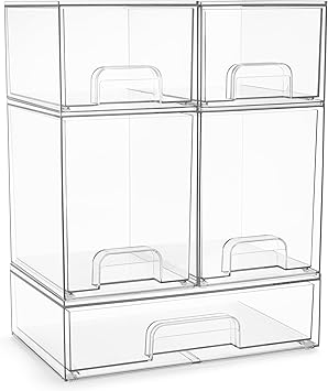 Sorbus Clear Stackable Storage Drawers (5 Pack, Complete Set)