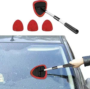 Windshield Cleaning Tool, Car Window Cleaner with Extendable Long Handle and 4 Washable Reusable Microfiber Pads, Auto I