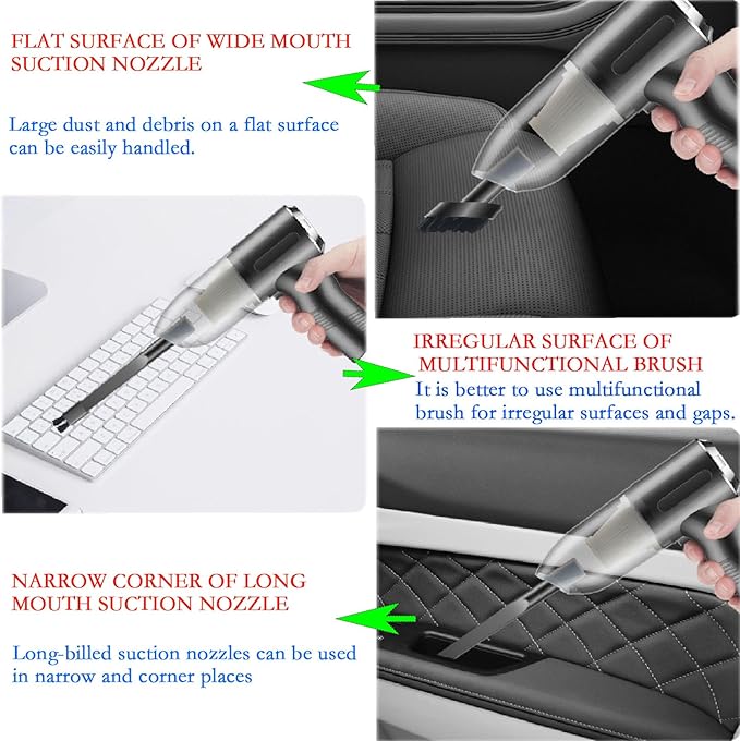 3-in-1 mini car Vacuum Cleaner has 10000PA Super Suction and 120W high Power. Portable Hand-held Vacuum Cleaner can be Used for Desk Cleaner and car Cleaner(Wired Cleaner)