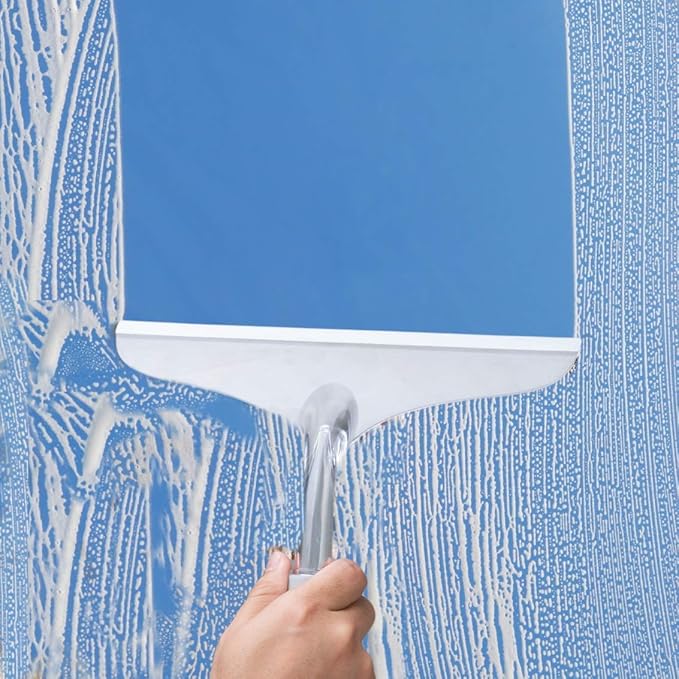 Shower Squeegee for Bathroom Glass Doors and Mirror, 10'' Rubber Window Cleaner Tool, Clear Plastic Water Wiper for Car Windshield Cleaning