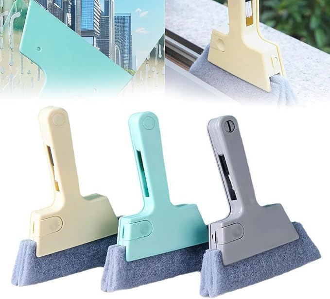 Window Track Cleaner, 4-in-1 Crevice Cleaning Brush (with Bristle Brush, Gap Dustpan, Scraper), Handheld Window Sill Cleaner Tool, Window Track Cleaning Tools for Sliding Door, Home Cleaning (3 Pack)