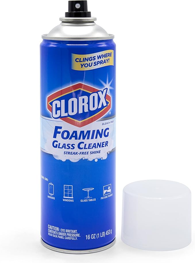 CLOROX Foaming Glass Cleaner Aerosol - All Purpose Window And Glass Cleaner Spray - Washes Away Germs - Streak-Free & No-Drip formula Glass Cleaners for Windows and Mirrors, 16 Oz - 6 Pack