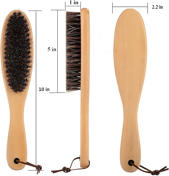Clothes Garment Dust Cleaning Brush Lint Remover Brush with Genuine Soft Horsehair and Wooden Handle for Coat Men Suits Shoes Jacket Furniture Car Mat and Pet Hair (2-Pack)