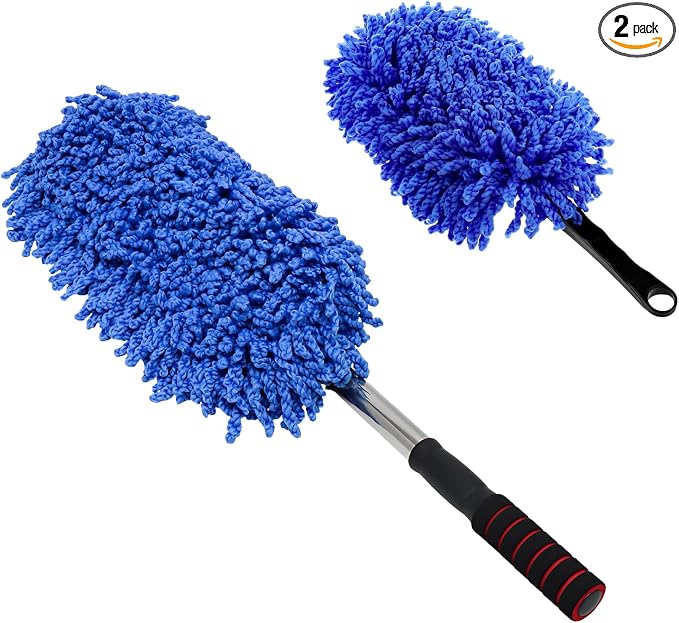 2 PCS Microfiber Car Dusters, Scratch Free Auto Exterior Dust Brust Set with Extendable Duster, Multipurpose Soft Brushe