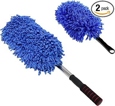 2 PCS Microfiber Car Dusters, Scratch Free Auto Exterior Dust Brust Set with Extendable Duster, Multipurpose Soft Brushe