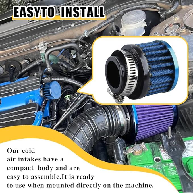 Air Filter, Valve Cover Breather, 25mm Auto Crankcase Cold Air Filter Cleaner with Adjustable Clamp, Breather Turbo Vent Cleaner Automotive Accessories Fit for Cars and Motorcycles (Blue)