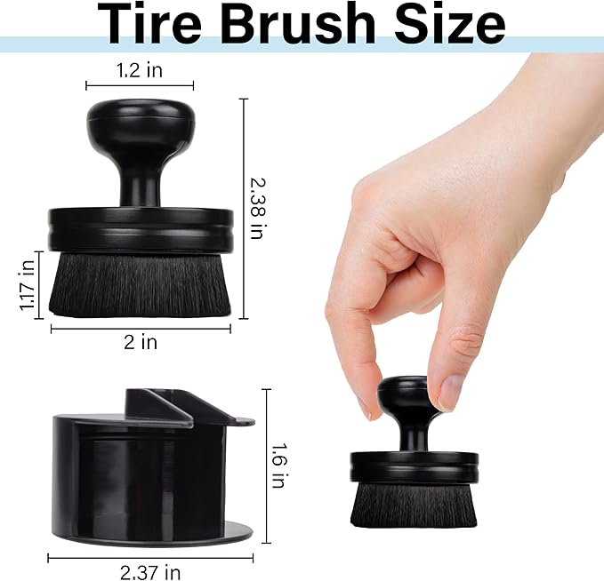 2 PCS Tire Shine Applicator Brush, Tire Shine Brushes, Tire Dressing Brush Applicator with Seal Cover, Tire Brush for Car Detailing, Tire Gel Applicator, High Density Detail Factory Tire Brush (Black)
