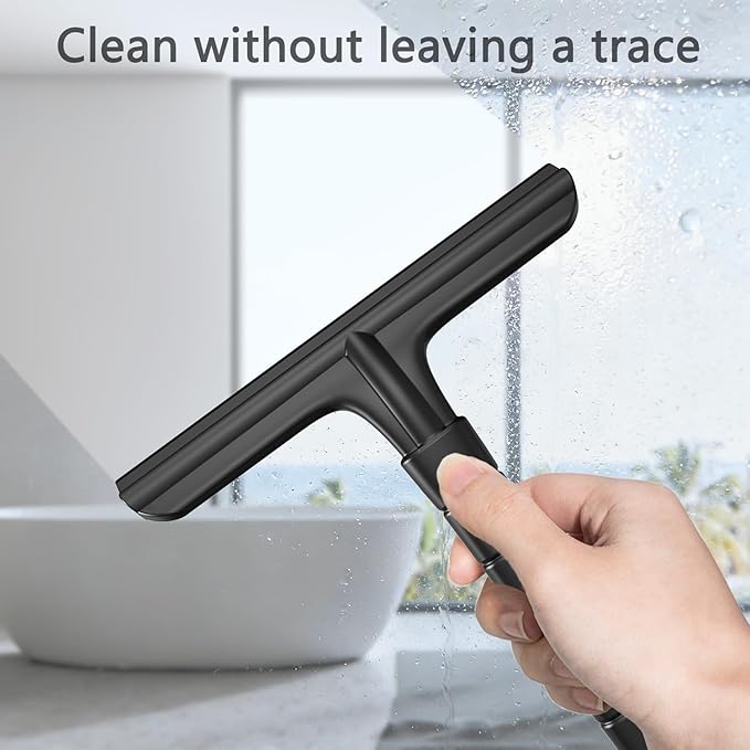 All-One-Piece Shower Squeegee for Glass Doors, Silicone Bathroom Squeegee for Shower Glass, Window Tool for Tile Walls, Mirrors, Kitchen and Car, Hand Small Scraper(7.87in-Black)