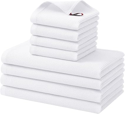 Homaxy 100% Cotton Kitchen Towels and Dishcloths Set - 8 Pack Waffle Weave Soft and Absorbent Dish Towels - 26 X 16 Inch