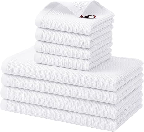 Homaxy 100% Cotton Kitchen Towels and Dishcloths Set - 8 Pack Waffle Weave Soft and Absorbent Dish Towels - 26 X 16 Inch