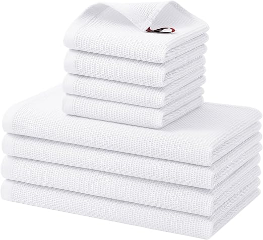 Homaxy 100% Cotton Kitchen Towels and Dishcloths Set - 8 Pack Waffle Weave Soft and Absorbent Dish Towels - 26 X 16 Inch