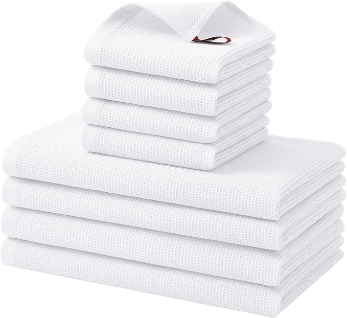 Homaxy 100% Cotton Kitchen Towels and Dishcloths Set - 8 Pack Waffle Weave Soft and Absorbent Dish Towels - 26 X 16 Inch