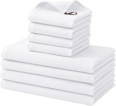 Homaxy 100% Cotton Kitchen Towels and Dishcloths Set - 8 Pack Waffle Weave Soft and Absorbent Dish Towels - 26 X 16 Inch