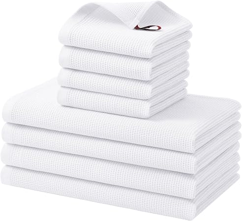 Homaxy 100% Cotton Kitchen Towels and Dishcloths Set - 8 Pack Waffle Weave Soft and Absorbent Dish Towels - 26 X 16 Inch