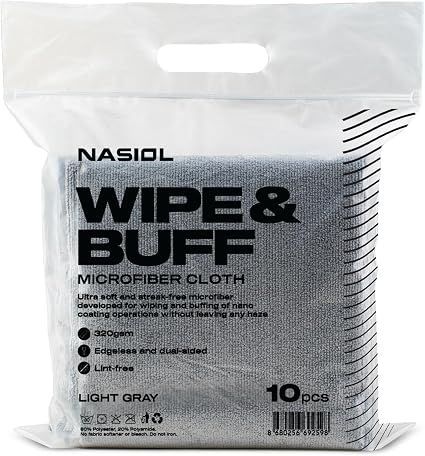 Nasiol Wipe&Buff Microfiber Cleaning and Ceramic Coating Buff Cloth – Professional, Highly Absorbent, Lint & Streak-Free