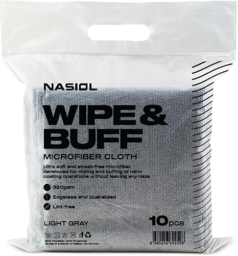 Nasiol Wipe&Buff Microfiber Cleaning and Ceramic Coating Buff Cloth – Professional, Highly Absorbent, Lint & Streak-Free
