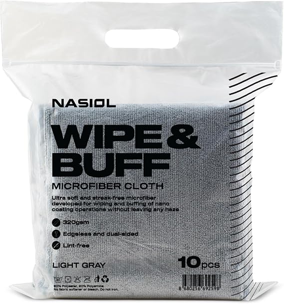 Nasiol Wipe&Buff Microfiber Cleaning and Ceramic Coating Buff Cloth – Professional, Highly Absorbent, Lint & Streak-Free