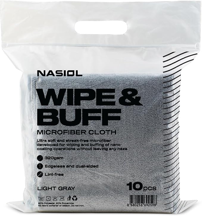 Nasiol Wipe&Buff Microfiber Cleaning and Ceramic Coating Buff Cloth – Professional, Highly Absorbent, Lint & Streak-Free