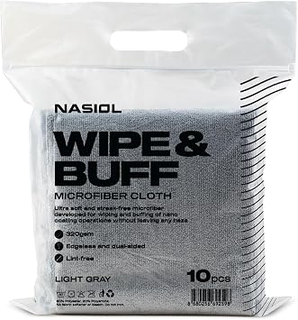 Nasiol Wipe&Buff Microfiber Cleaning and Ceramic Coating Buff Cloth – Professional, Highly Absorbent, Lint & Streak-Free
