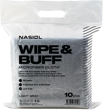 Nasiol Wipe&Buff Microfiber Cleaning and Ceramic Coating Buff Cloth – Professional, Highly Absorbent, Lint & Streak-Free