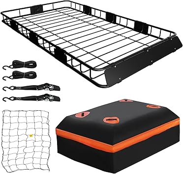 WEIZE 64" x 39" x 5" 200lb Heavy Duty Roof Rack Carrier Basket with Waterproof Bag, Cargo Net and Ratchet Straps, Univer