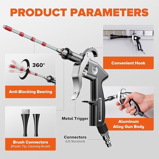 Tornado Car Cleaning Gun Interior Dryer Air Blow Gun, Automotive Tool Car Detailing Supplies High Pressure Air Gun, Car Detailing Cleaner Kit for Car Quickly Blasts Dirt and Dust Works with Air