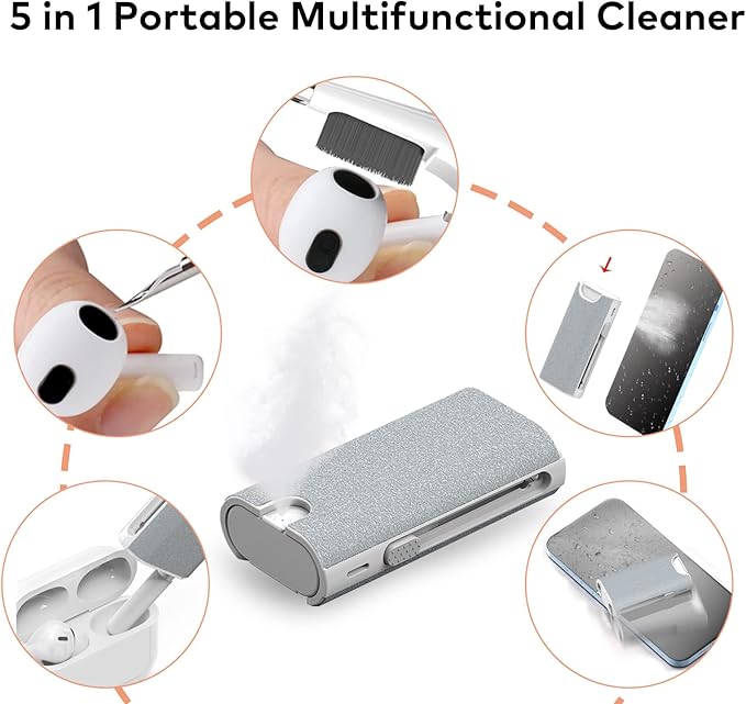 5-in-1 Electronic Cleaner kit- Portable Cleaning kit for Earbuds/Phone/Camera/Watch/Laptop,with Cleaning Pen and Spray Bottle,Multifunctional Cleaning Tool