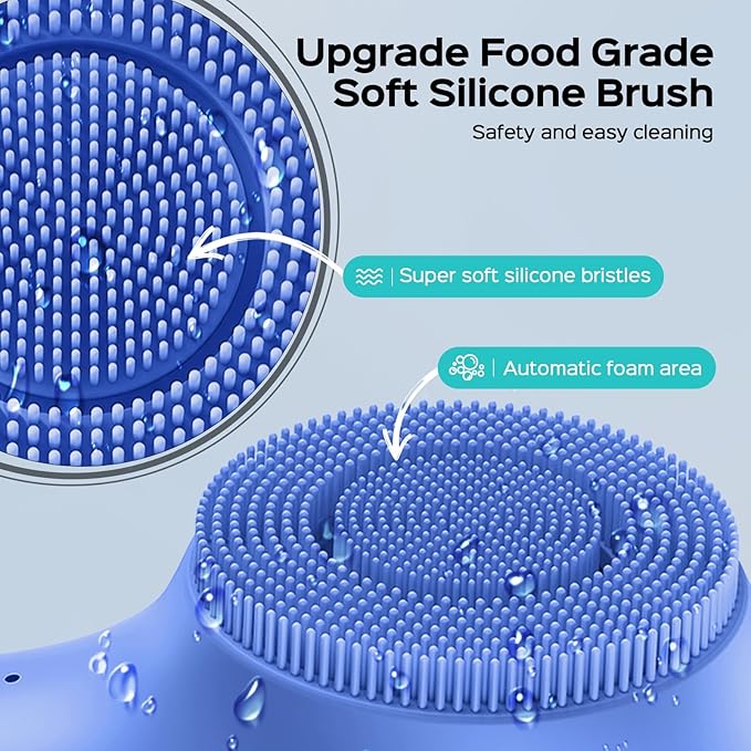 COSLUS FBS03 Face Scrubber Facial Cleansing Brush: 2 in 1 Spin and Vibration Patented, Silicone Electric Exfoliator Scrubber with Automatic Foaming, Waterproof Face Cleanser Brush for Men and Women