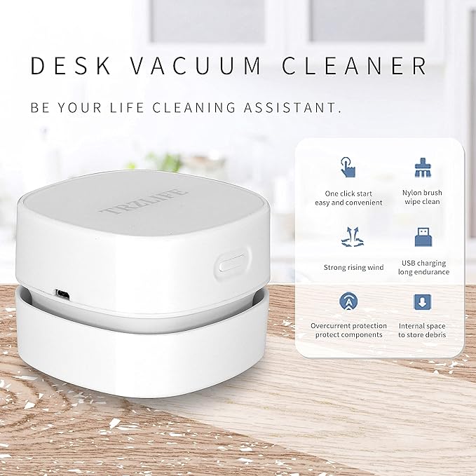 TRZLIFE USB Rechargeable Mini Desk Vacuum, Cordless Portable Keyboard Desktop Countertop Cleaner, Ideal Office Accessory Ideal Gift, Pink