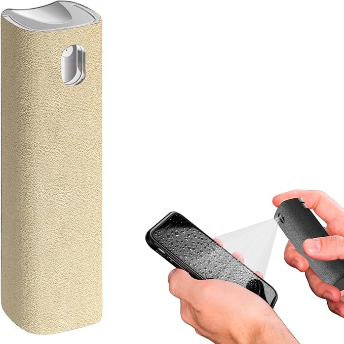 IO CLEAN Mini Screen Cleaner Spray – Finger Proof Screen Cleaner for Smartphones, iPads, MacBooks, Laptops, Car Screens, Touchscreens – 3in1 Mist Cleaner, Microfiber Cloth and Protective Cover (Cream)