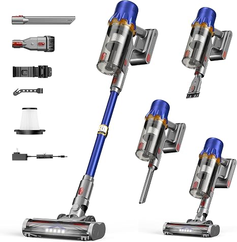 Cordless Vacuum Cleaner for Home - Powerful Stick Vacuum with HEPA Filter, 55-Min Runtime, LED Light, Anti-Tangle Brush, Detachable Battery,Lightweight Vacuum for Pet Hair,Carpets & Hard Floors - Cleanova