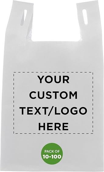 DISCOUNT PROMOS Custom Bodega Lightweight Tote Bags Set of 10-100, Personalized Bulk Pack - Reusable, Grocery, Tradeshow