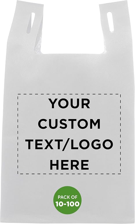 DISCOUNT PROMOS Custom Bodega Lightweight Tote Bags Set of 10-100, Personalized Bulk Pack - Reusable, Grocery, Tradeshow