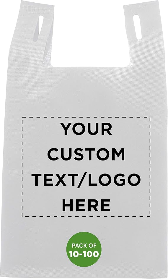 DISCOUNT PROMOS Custom Bodega Lightweight Tote Bags Set of 10-100, Personalized Bulk Pack - Reusable, Grocery, Tradeshow