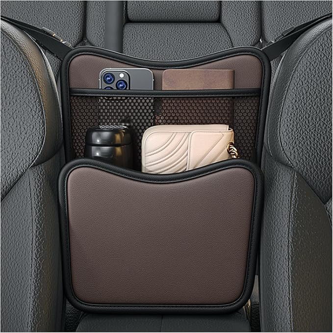 Ohleats Car Organizer Storage Between Seats, Nappa Leather Auto Handbag Holder for Document Phone Storage, Large Capacit