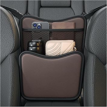 Ohleats Car Organizer Storage Between Seats, Nappa Leather Auto Handbag Holder for Document Phone Storage, Large Capacit