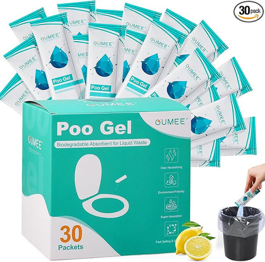 Lemon Portable Toilet Gel, Poo Gel for Potty, Camping Toilet Powder for Bucket, Eco Absorbent Gelling, Portable Urine Packets for Outdoor Recreation Supplies (Lemon-30 Packets, 10g of each)