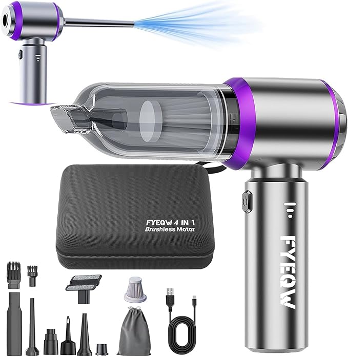 Handheld Car Vacuum Portable Cordless with One-Touch Window Breaker and Seatbelt Cutter 25000Pa High-Power Suction Hand Held Vacuum Cleaner & Air Duster for Car Cleaning (Silver-Purple)