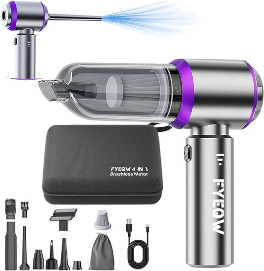 Handheld Car Vacuum Portable Cordless with One-Touch Window Breaker and Seatbelt Cutter 25000Pa High-Power Suction Hand Held Vacuum Cleaner & Air Duster for Car Cleaning (Silver-Purple)