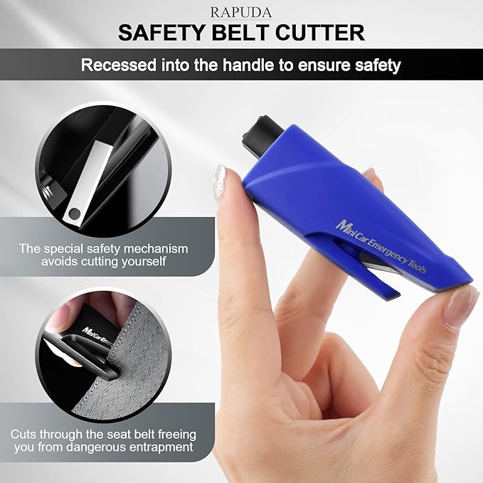 RAPUDA Window Breaker Seatbelt Cutter,3-in-1 Mini Glass Breaker, 3 Pack Car Escape Tool for Land and Underwater,Keychain Car Emergency Tool（Red/Yellow/Blue）