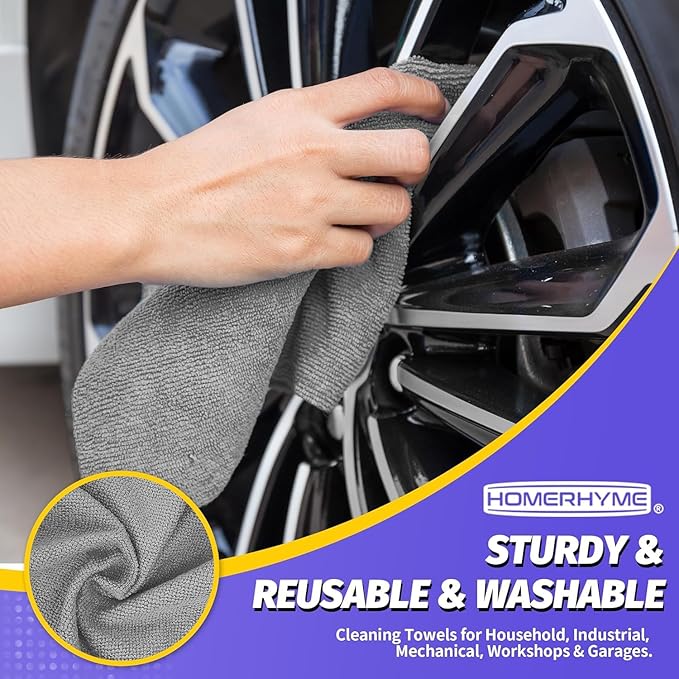 Microfiber Cleaning Cloth, 100 Pack Cleaning Rags Microfiber Towel Bulk Absorbent Lint-Free WashCloths, All-Purpose Towels for Cars, Shop, Automotive, Garage, Home Kitchen 11.5"*11.5", Grey