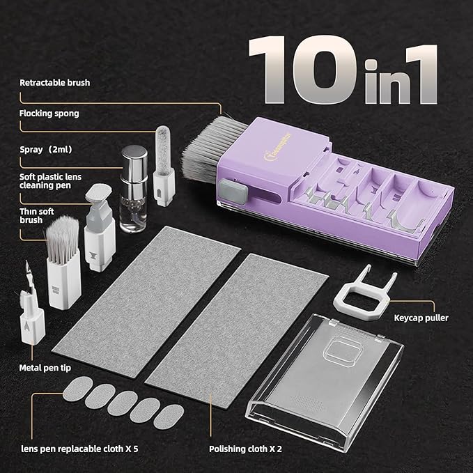 Tassmpitor Laptop Screen Keyboard Cleaner Kit, All in 1 Electronic Cleaning Tool for MacBook iPad iPhone Pro Cell Phone, Brush Tool for Tablet, Computer, PC Monitor,TV Camera Lens with Patent, Purple
