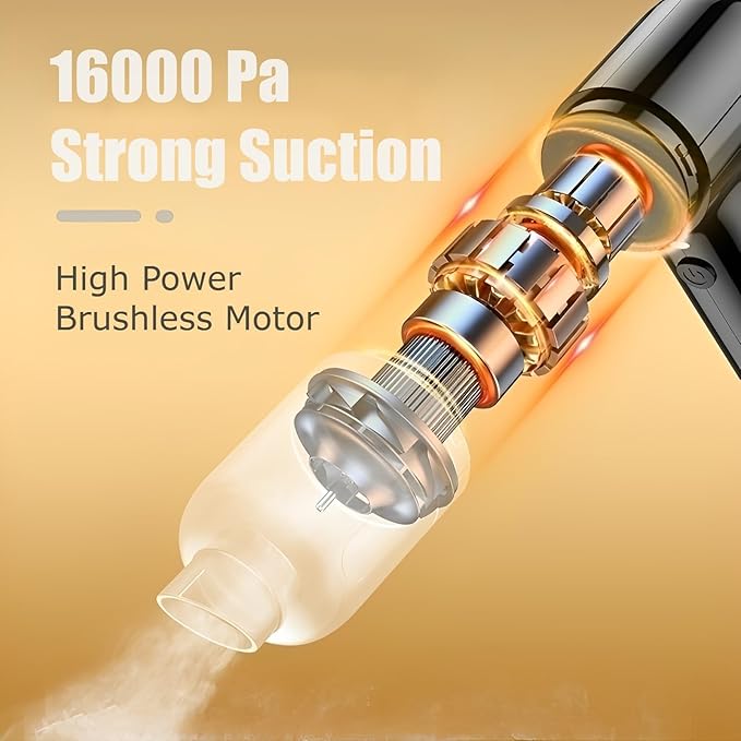 Mini Cordless Car Vacuum, Wireless Handheld Vacuum Cleaner,16000 Kpa Brushless High Power Suction, Portable 3 In 1 Little Vacuum &Air Blower & Pump,Usb-C Charge For Small Space At Car Home&Office