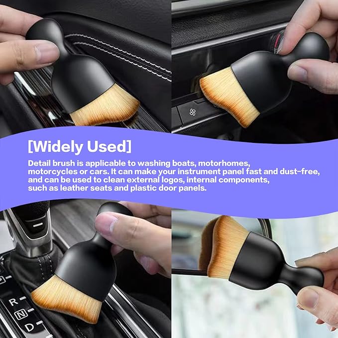 AOCISKA Car Interior Detailing Brush,Soft Bristle Cleaning Brush Car Detailing Brush Dusting Brush,Car Interior Cleaning Tool,Auto Detail Brush Car Dash Duster Brush (Black&Pink)