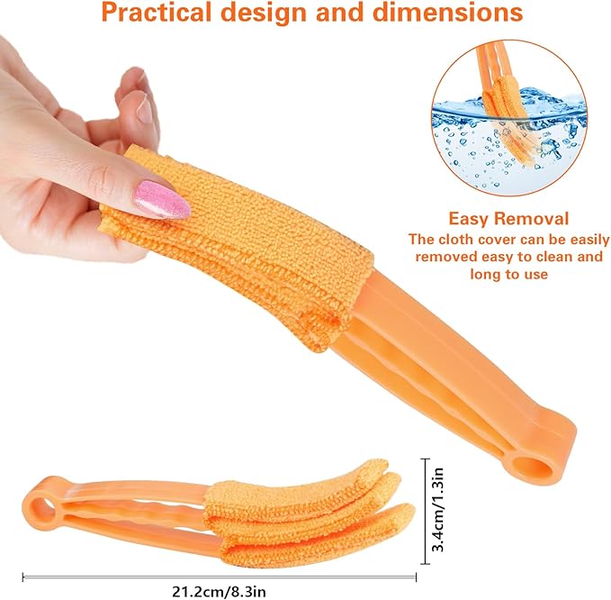 4Pcs Window Venetian Blind Cleaner Duster Tool,Feather Blind Duster for Cleaning,Washable 7 Finger Dusters Brush Dusting Cleaner Tool for Window Shutters Air Conditioner Vinyl Wood Blinds + 4 Cover