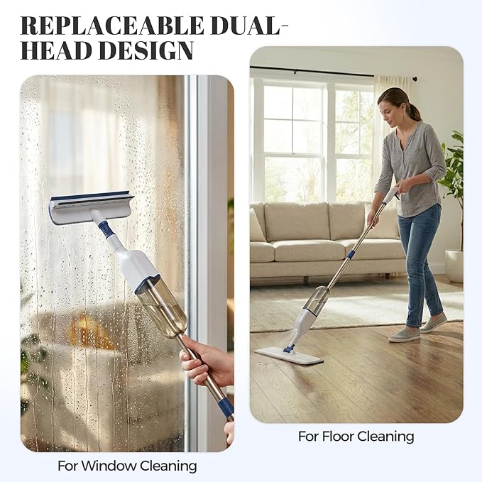 All-in-One Spray Window Squeegee and Floor Mop, 50" Long Handle Spray Squeegee for Window Cleaning, Professional Squeegee with Sprayer for Glass and Window Cleaning