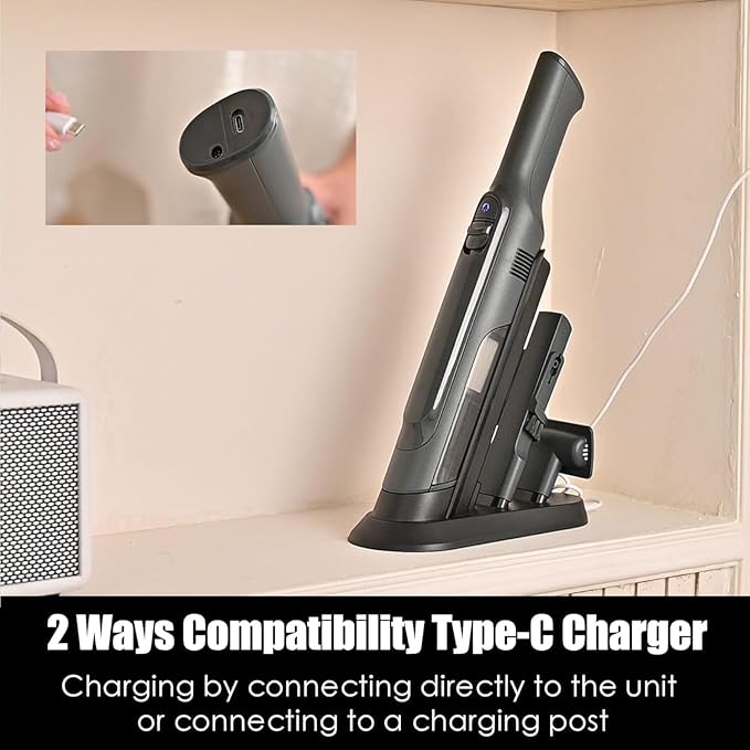 Handheld Vacuum Cordless, Lightweight 1.4lb with Powerful Suction, Charging Dock, Single Touch Empty and Detachable Dust Cup, Portable Mini Car Vac for Home Office and Pet Hair (Premium Grey)