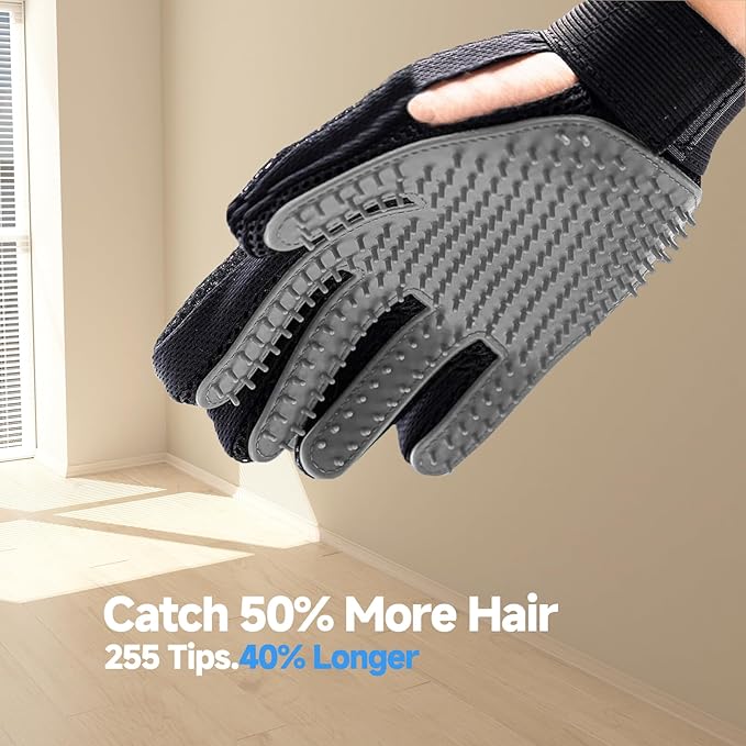 NVNAN Pet Hair Removal Glove for Dogs & Cats, 2-Pack 2-in-1 Deshedding Brush & Massage Mitt - Grooming Gloves for Shedding Control, Bathing and Washing, Safe for Short/Long Hair Pets (Gray))